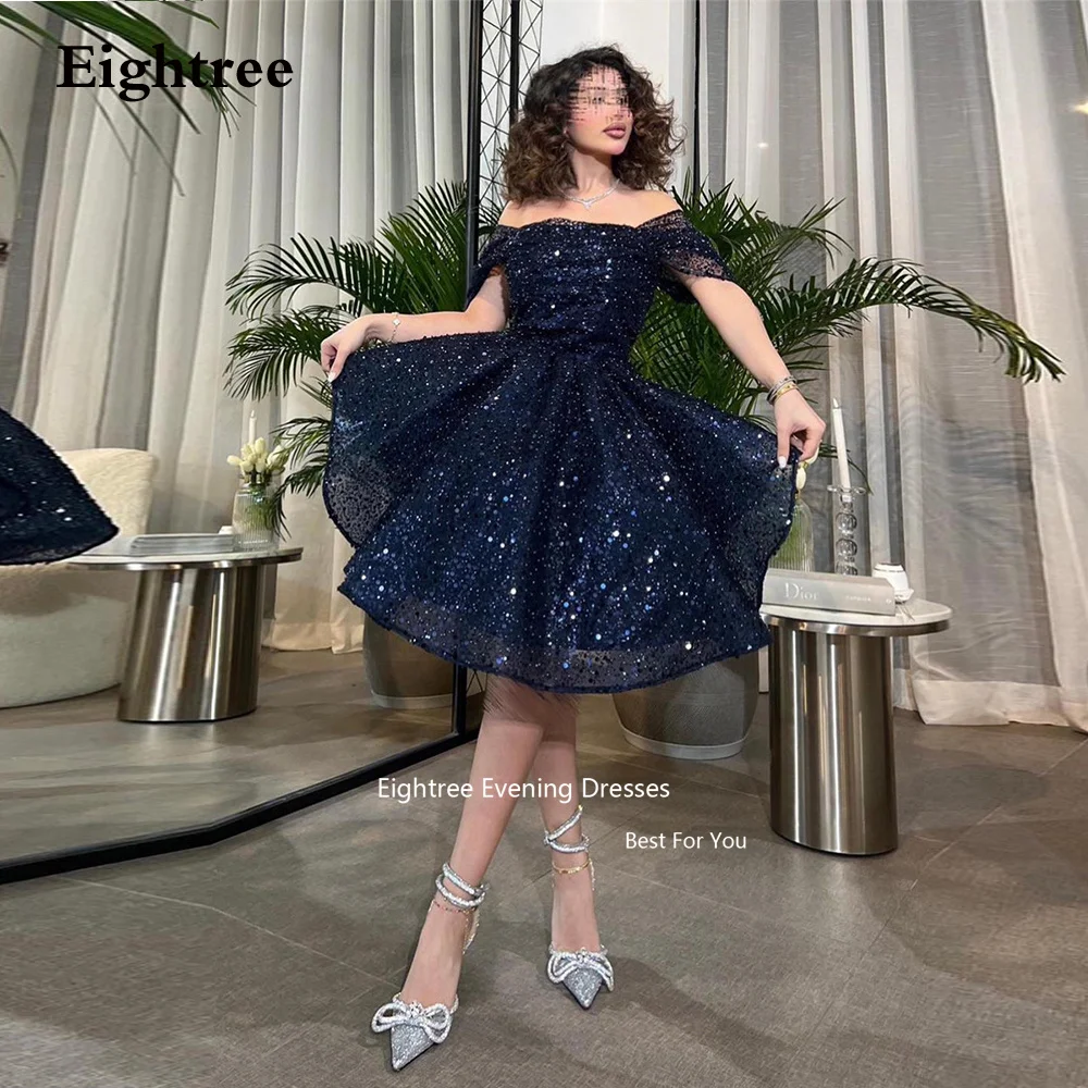 

Eightree Modern Navy Blue Prom Dresses Short Off The Shoulder Sequined Beadings Luxury Birthday Dress Dresses For Women 2023