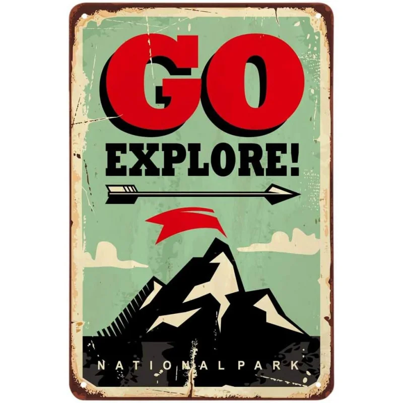 Iron Painting Fun Retro GO Exploration Tin Logo National Park Camping Exploration Adventure Life Caf é Bar Shop Wall Decoration