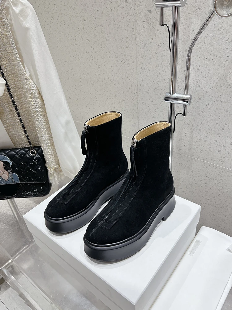 

Spenneooy Autumn Winter New style Mddle seam Zipper Classic Thick sole Shrt boots Round head Desgn Woman black Trend Short boots