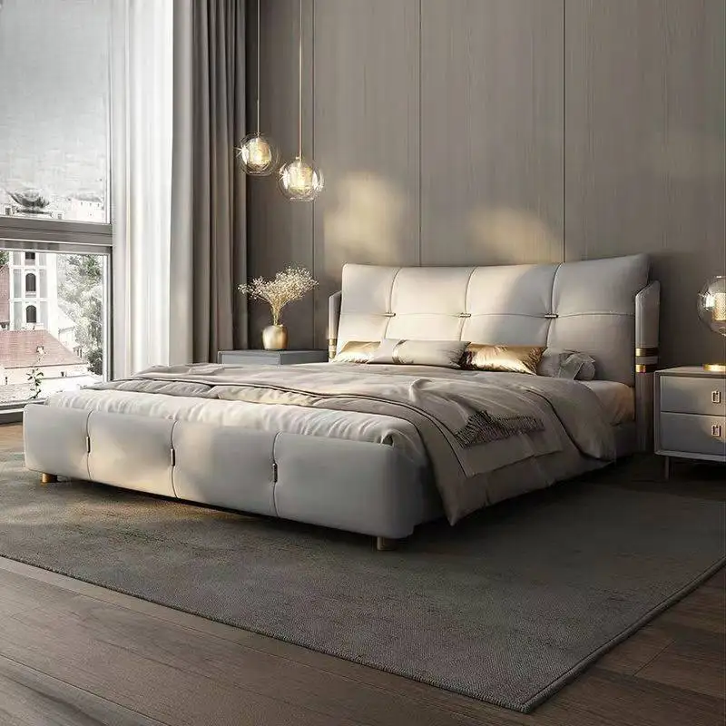 

European White Double Bed Elegant Normal Designs Wooden Luxury Double Bed Storage Modern Frame Cama Casal Furniture For Home