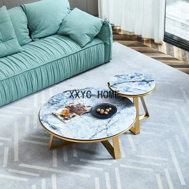 

Nordic Italian Style Light Luxury round Stone Plate Coffee Table Creative Stainless Steel Household Marble Tea Table
