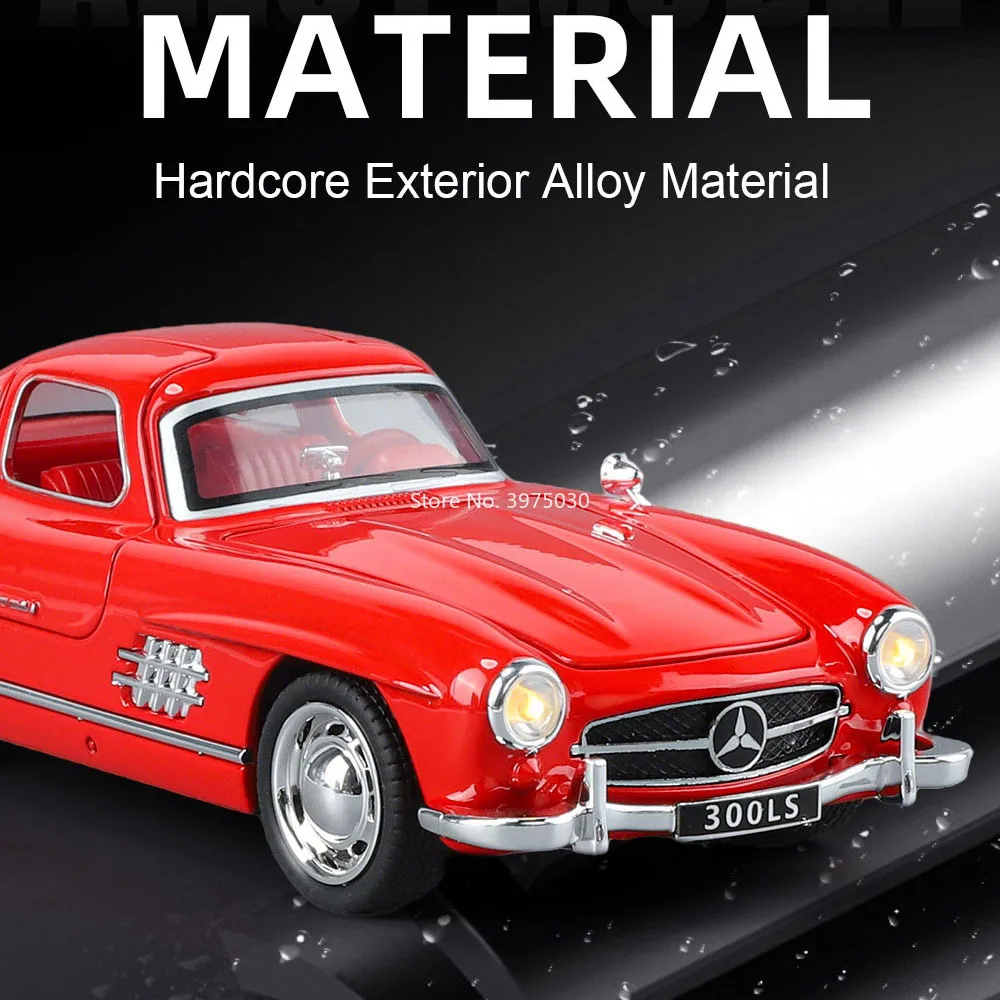 Scala 1:32 Benz 300SL Giocattoli Auto Modelli pressofusi in lega con suono leggero Tirare indietro Veicolo in miniatura Bambini Regali per bambini