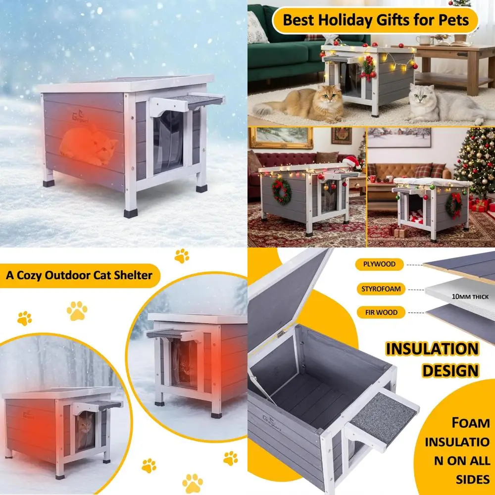 

Всепогодный изолированный уличный укрытие для домашних животных — устойчивый к атмосферным воздействиям приподнятый халат для домашних животных с термозащитой и длительным комфортом