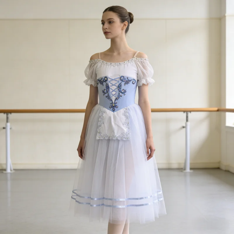 BT26011123  High Quality Custom Size Kids Girls  Ballet Dance Performance Wear Gilsay Blue Long Romantic Tutu Dress
