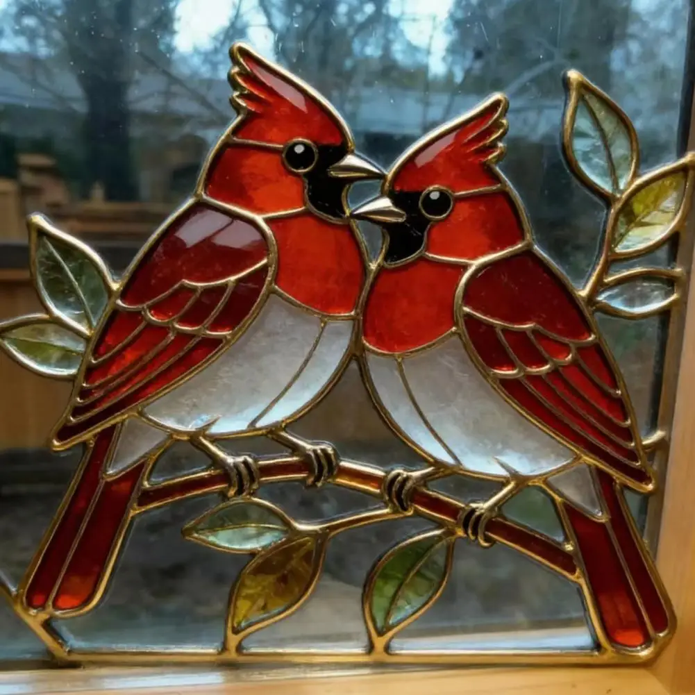 Sunlight Refracting Art Bird Suncatcher Window Ornament with Foil Edge Acrylic Stained Glass Effect Hanging Decor for Women