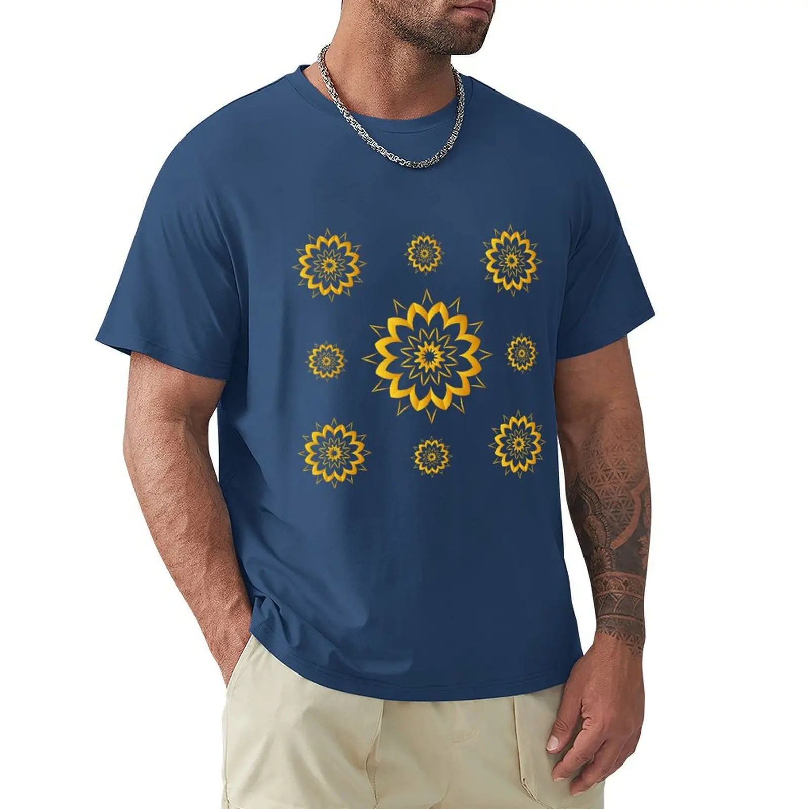 Thai Pattern T-Shirts Accessories (Gold Flower Brown) T-Shirt cute tops korean fashion oversized t shirt men