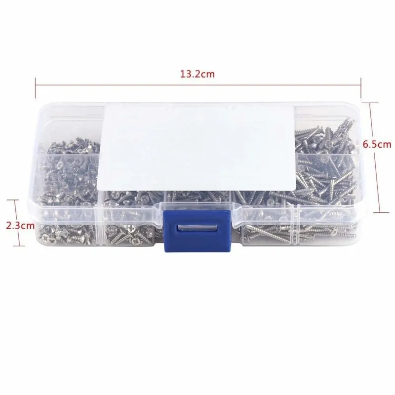 800pcs/box Laptop Computer Screw M2  Phillips Cross Ultra Thin Flat Wafer Head Mix Assortment Kit