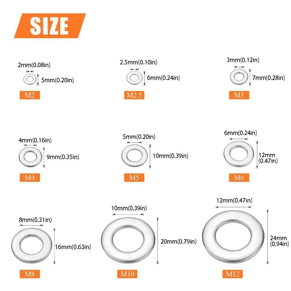

Плоские шайбы из нержавеющей стали 304, ассортимент 9 размеров, набор плоских шайб из алюминиевого материала, набор из 580 шт.