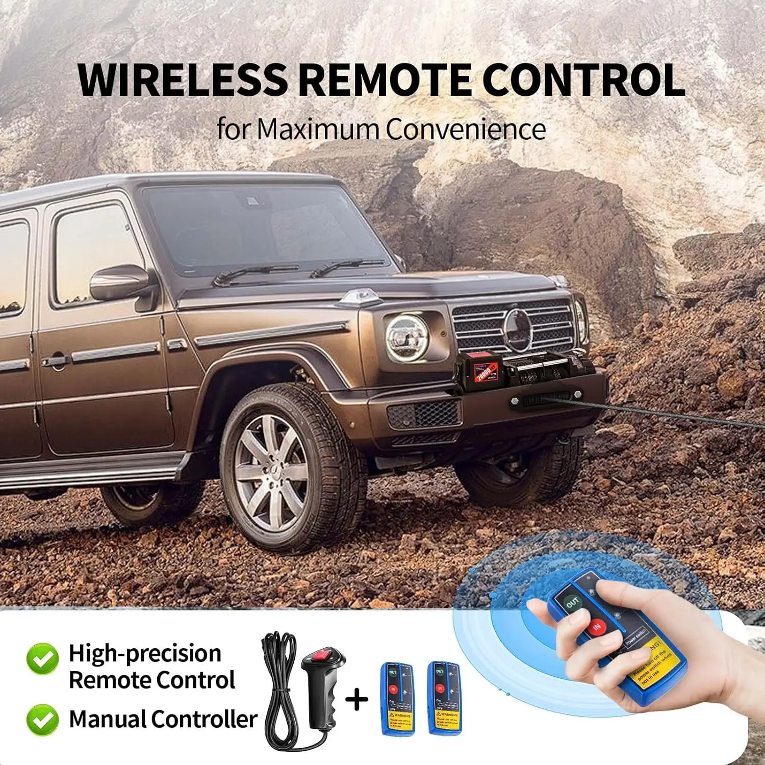 12V Electric Winch, Load Capacity Synthetic Rope Towing Winches for Jeep Truck SUV,with Wired Handle and Wireless Remote