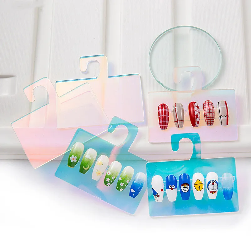 1 Set Sample Acrylic Hanger Hook Board Aurora False Tips Nail Art Display Board Press-on Tips Works Exhibition Storage Nail Tool