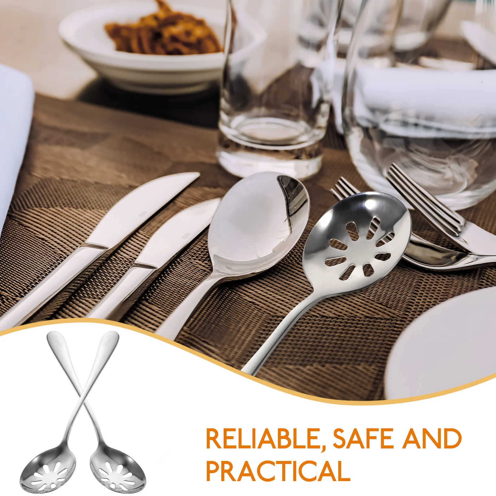 

2 Pcs Colander Stainless Slotted Spoon Reusable Serving Spoons Steel Utensils Dinner