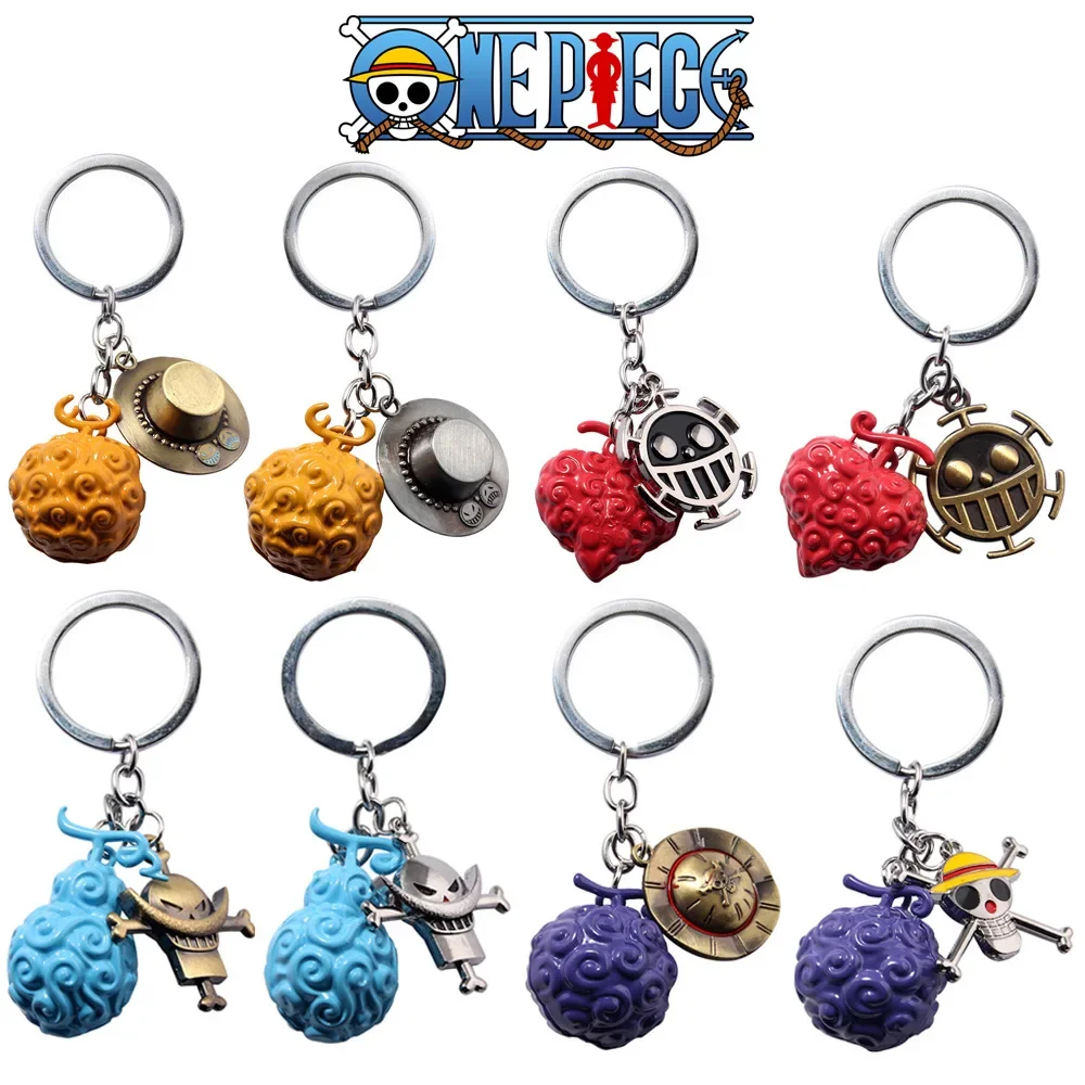 Anime Figures Keychain One Piece Pendant Keyring Accessories Straw Hat Luffy Ace Devil Fruit Key Chain Metal Trinket Toys Gifts