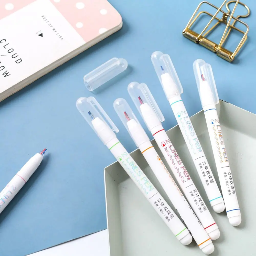 

Scrapbooking Gel Ink Pen Journal Diary Double Line Colored Pen Liner Art Markers Highlighter Two-color Line Drawing Pens