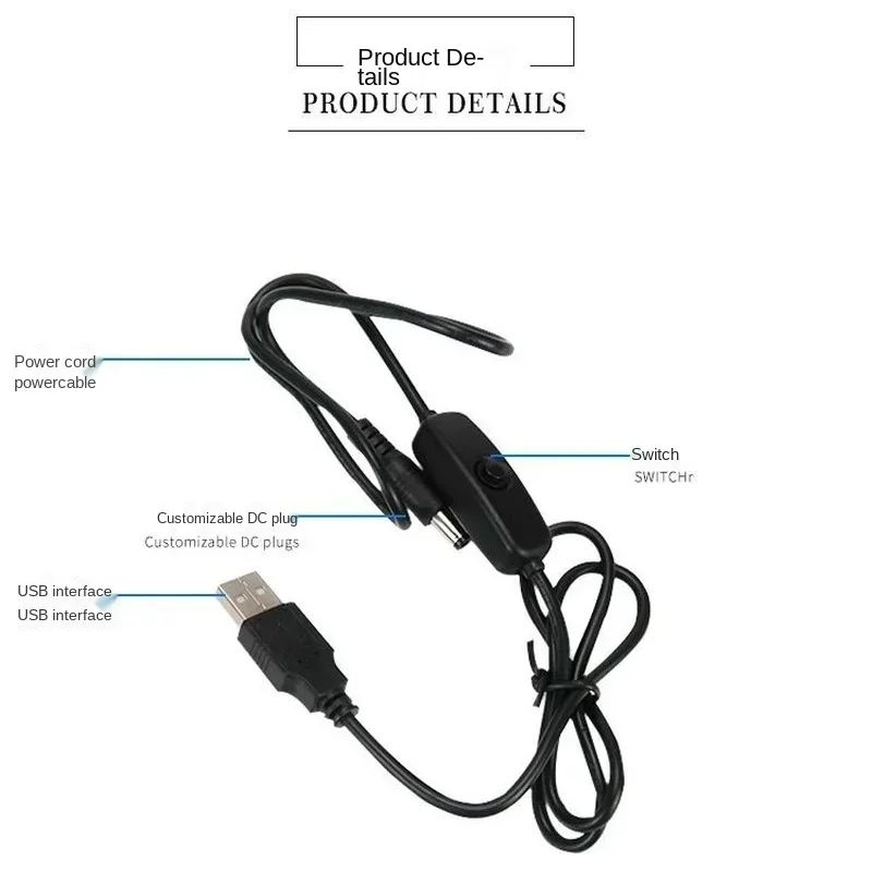 كابل محول رأس USB إلى DC مع تحكم في مفتاح 501، كابل طاقة 5.5x2.1 لـ Raspberry Pi، OD 3.5 #4
