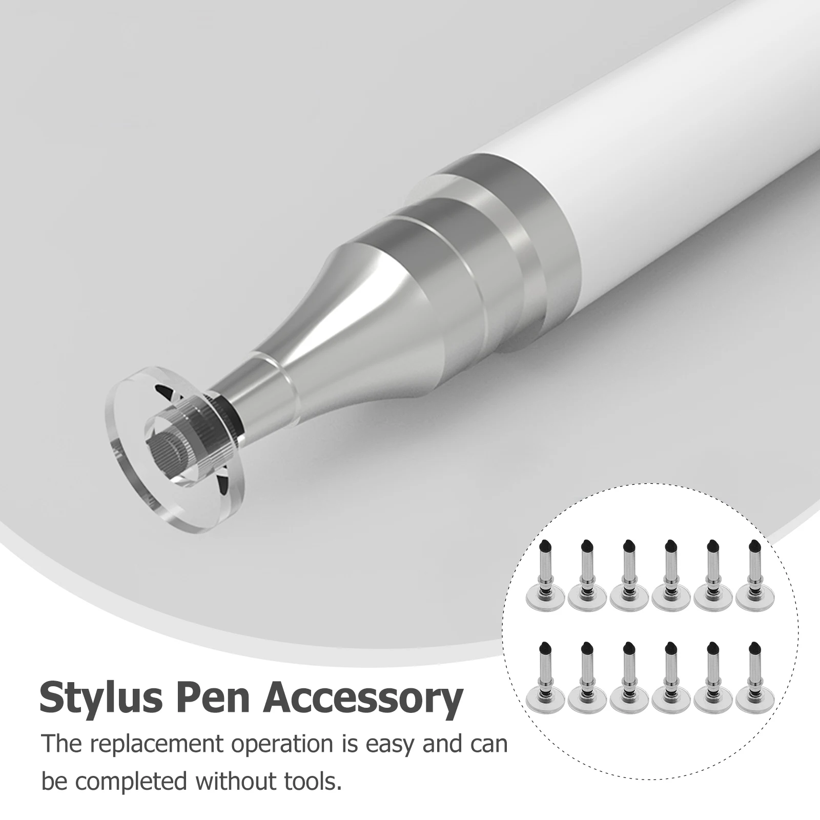 

12 Pcs Stylus Round Tips Touchscreen Pen Nibs Silicone Metal Refill Silver Replacement Travel