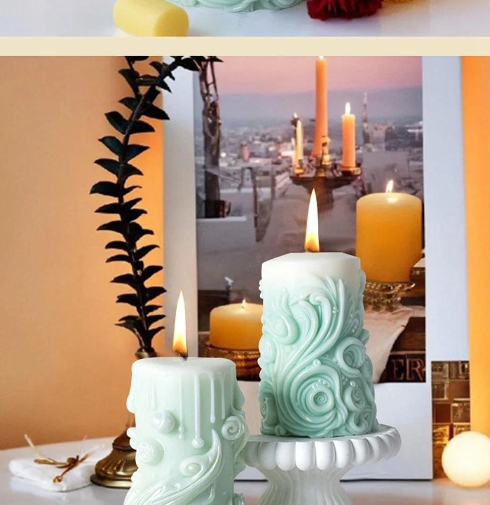 Carved cylinder aromatherapy candle silicone mold DIY spiral Candle Silicone Mold Scented Making Tools 3D DIY Handmade Fragrance