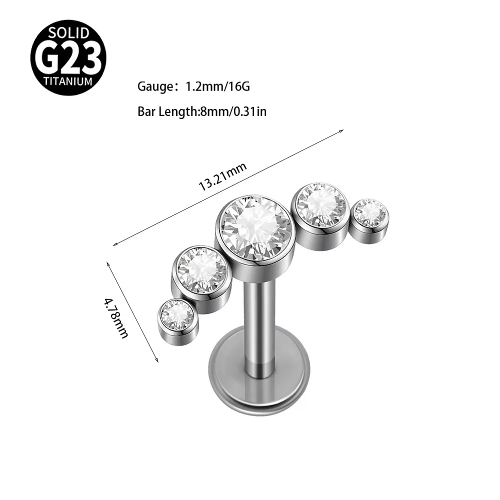 1PC G23 Titanium Curved Earrings Clear Round CZ Gem Ear Cartilage Tragus Helix Conch Stud Earring piercing Jewelry 16G 18G
