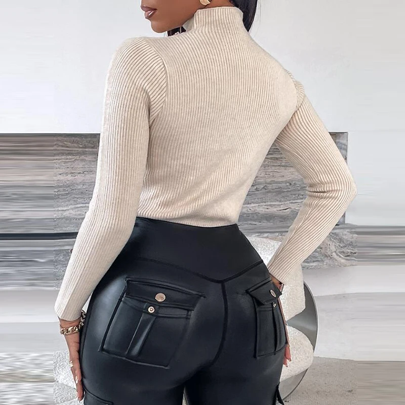 Outono inverno camisola de gola alta feminina manga longa lã quente blusas para mulheres casual oco para fora topos jumper moda pulôver