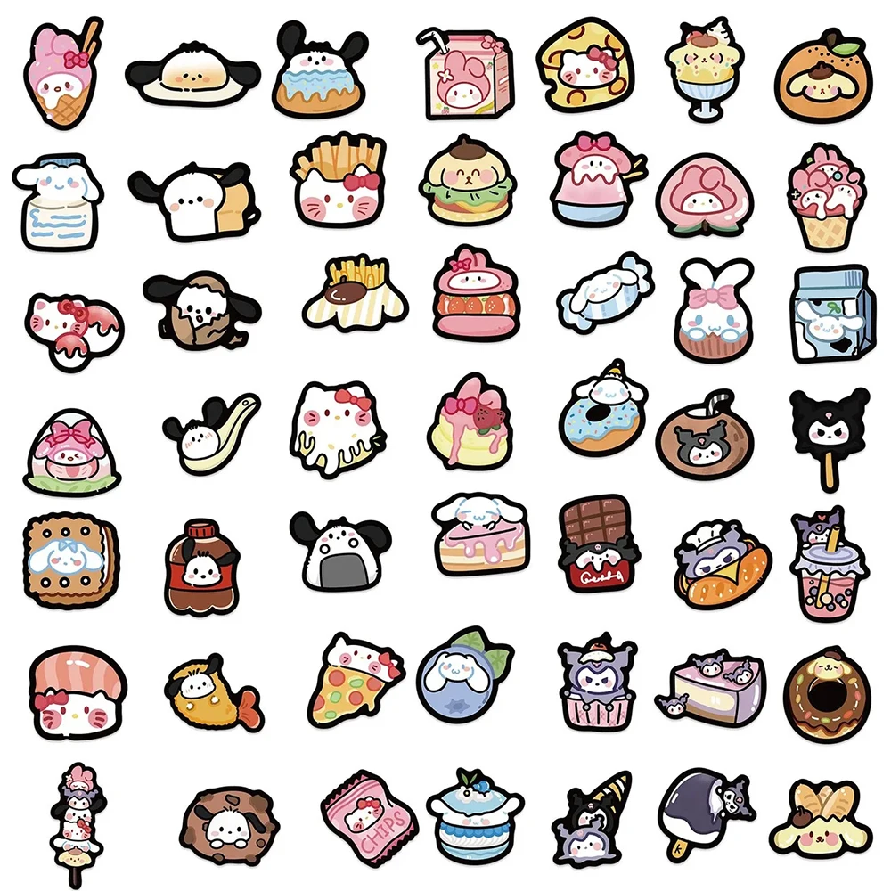 10/30/50pcs Funny Sanrio Food Cartoon Stickers Cute Kuromi Pochacco My Melody Decals Phone Diary Fridge Kawaii Graffiti Sticker