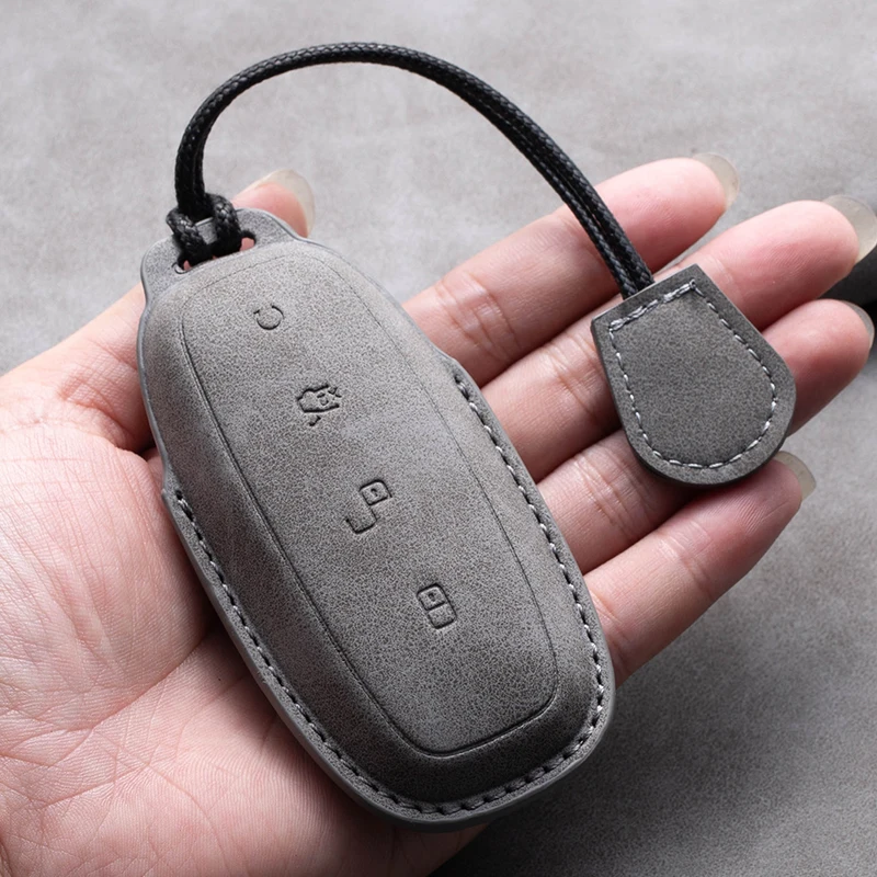 جلد الغنم سيارة الذكية مفتاح بعيد غطاء قذيفة حامي ل Denza D9 DM-i 2022 2023 سيارة التصميم المفاتيح اكسسوارات #5