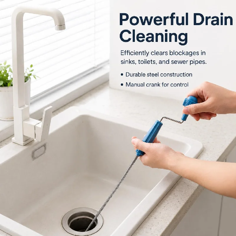 Manual Hand Crank Drain Auger, Home Pipe Unblocker for Toilet Kitchen Sink, Clog Remover Cleaning Tool