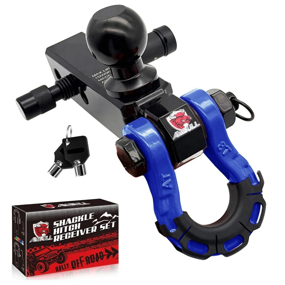 Shackle Hitch Receiver Trailer Hook 8T D Ring Tow Hook with 50mm Trailer Ball Mount for 2 inch Towing Kit for Jeeps ATV Recovery