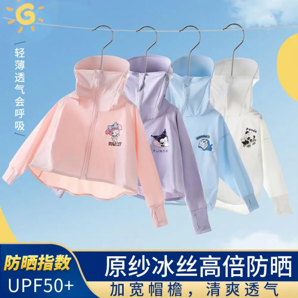 

Sanrio Girls My Melody Kuromi солнцезащитная одежда летняя детская одежда с героями мультфильмов Ins УФ-защита от солнца пальто с капюшоном крутые топы из ледяного шелка подарок