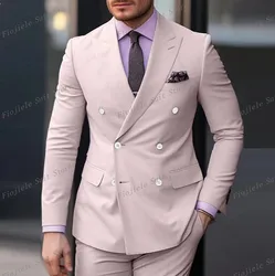 Men Light Pink Business Suit Groomsman Groom Wedding Party Prom Formal Occasion Male Tuxedos 2 Piece Set Jacket And Pants