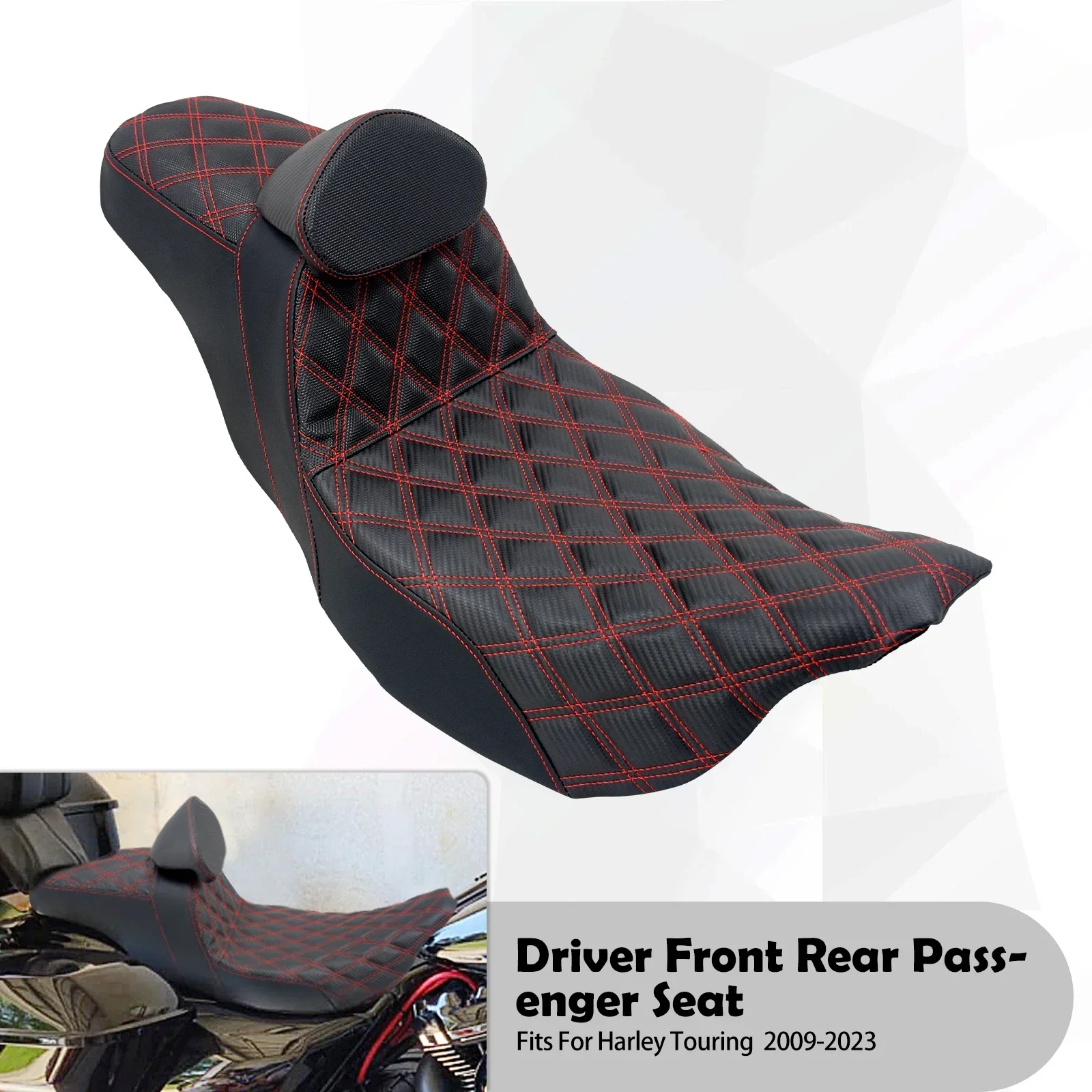 2-Up Motorrijder Passagiersstoel Met Verstelbare Rugleuning Kussen Voor Harley Touring Electra Road Glide 09-23 Lederen Zetel