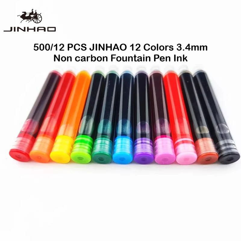 

500/12 PCS JINHAO Universal 12 Colors Non carbon Fountain Pen 3.4mm Ink Cartridges Sac Refills Office School Supplies Stationery