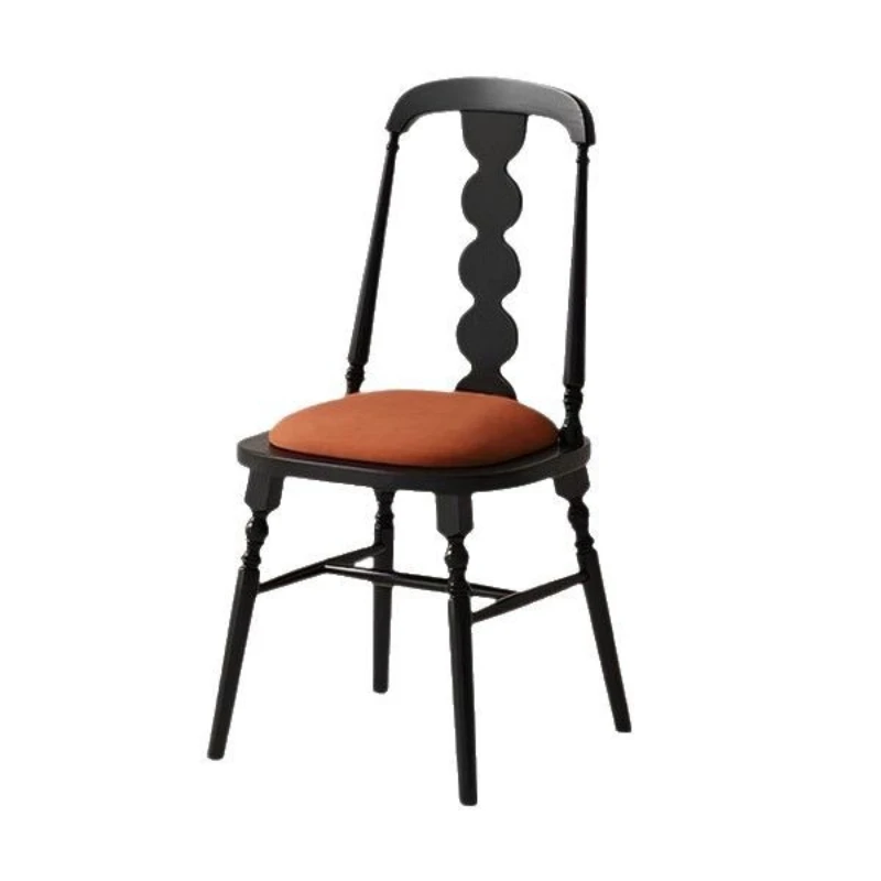 

French retro dining chair soft bag solid wood backrest antique ash wood dressing chair