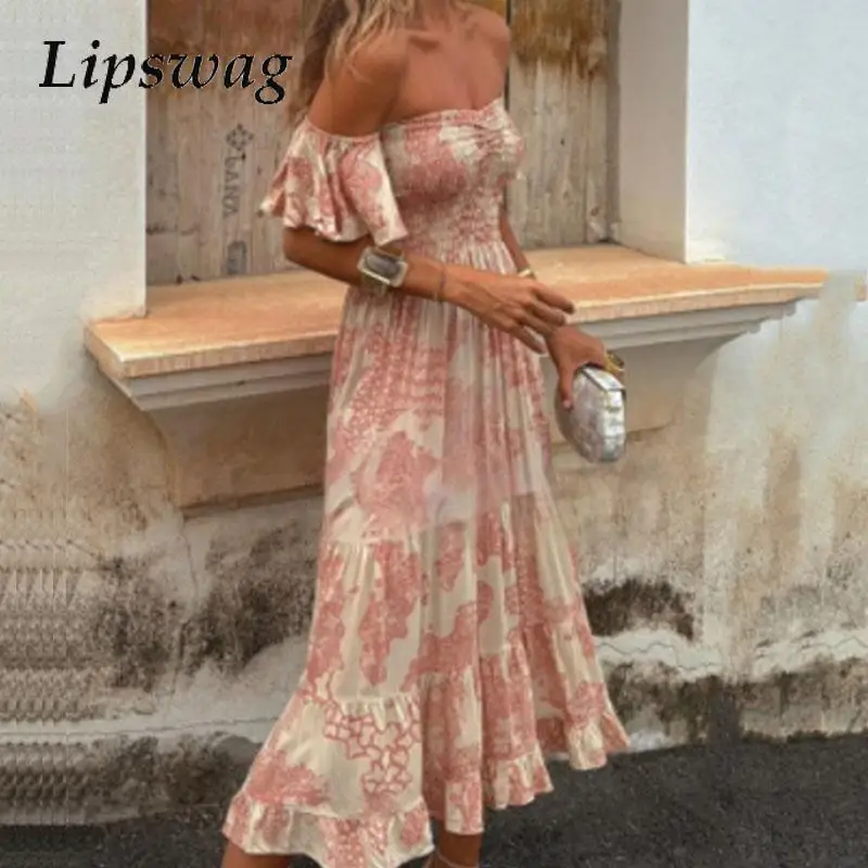 

Lady Summer Chic One Shoulder Swing Bohemian Dress Women Graphic Party Dress 2024 Elegant Short Flare Sleeved Club A-line Dress