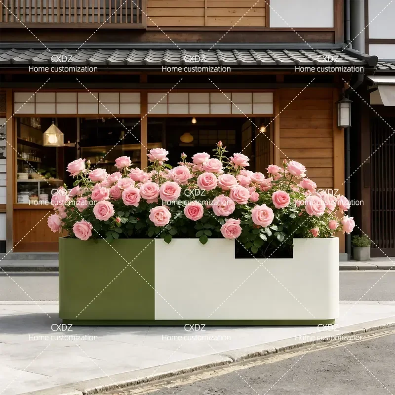 Custom Outdoor Stainless Steel Wrought Iron Flower Box Planter Combined Planting Partition Slot for Commercial Street Mall