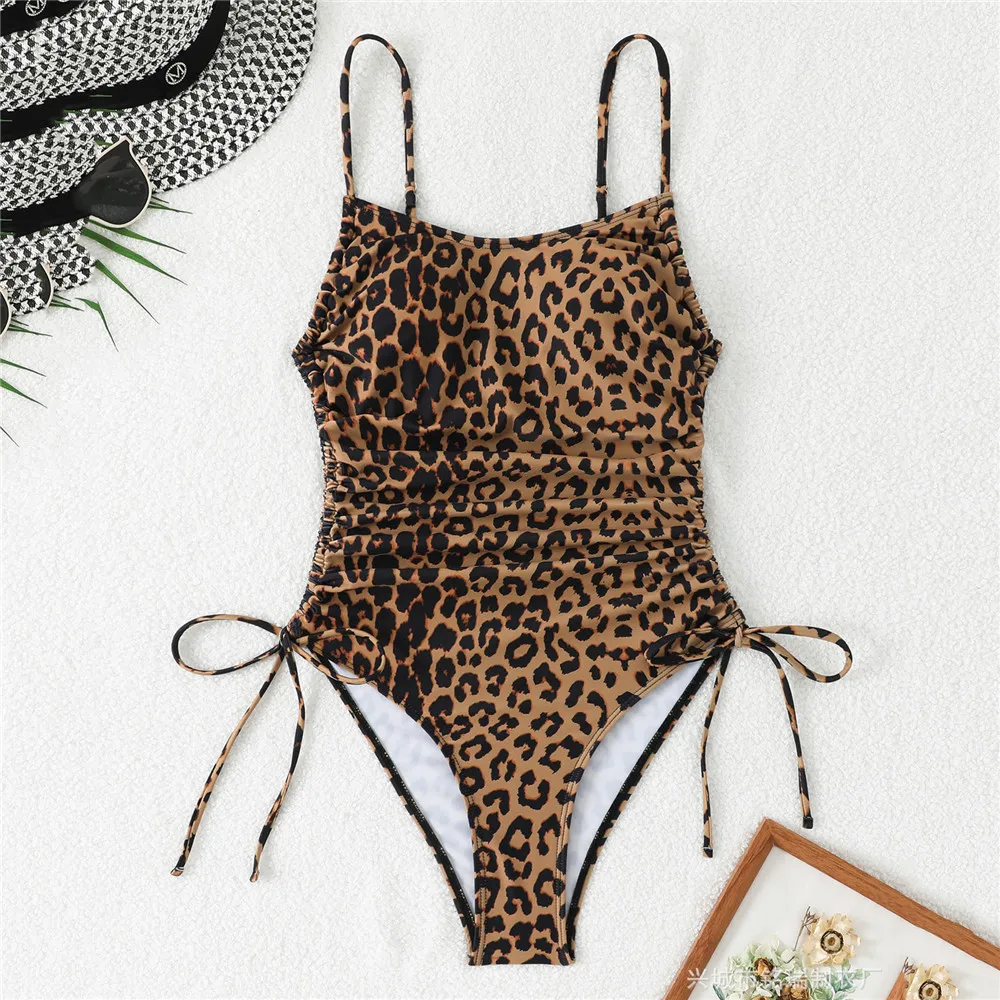 Leopard Print Sexy Swimsuit Women 2026 Summer One Piece Side Drawstring Lace-up Swimwear Bathing Suit Swimming Wear Monokini image 5