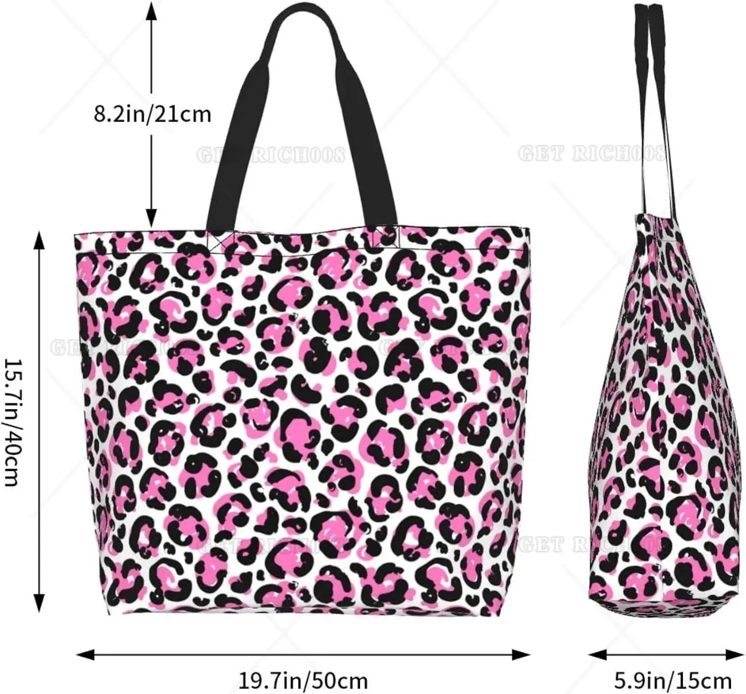 Bolso de mano con estampado de leopardo rosa para mujer, bolsa de hombro informal, reutilizable, para compras, trabajo, viaje, comestibles, regalos