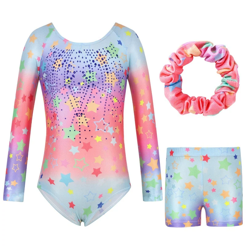 Kids Girls Ballet Leotards Bodysuit Sleeveless/Long Sleeves Jumpsuit With Shorts And Hairband Gymnastics Performance Outfits