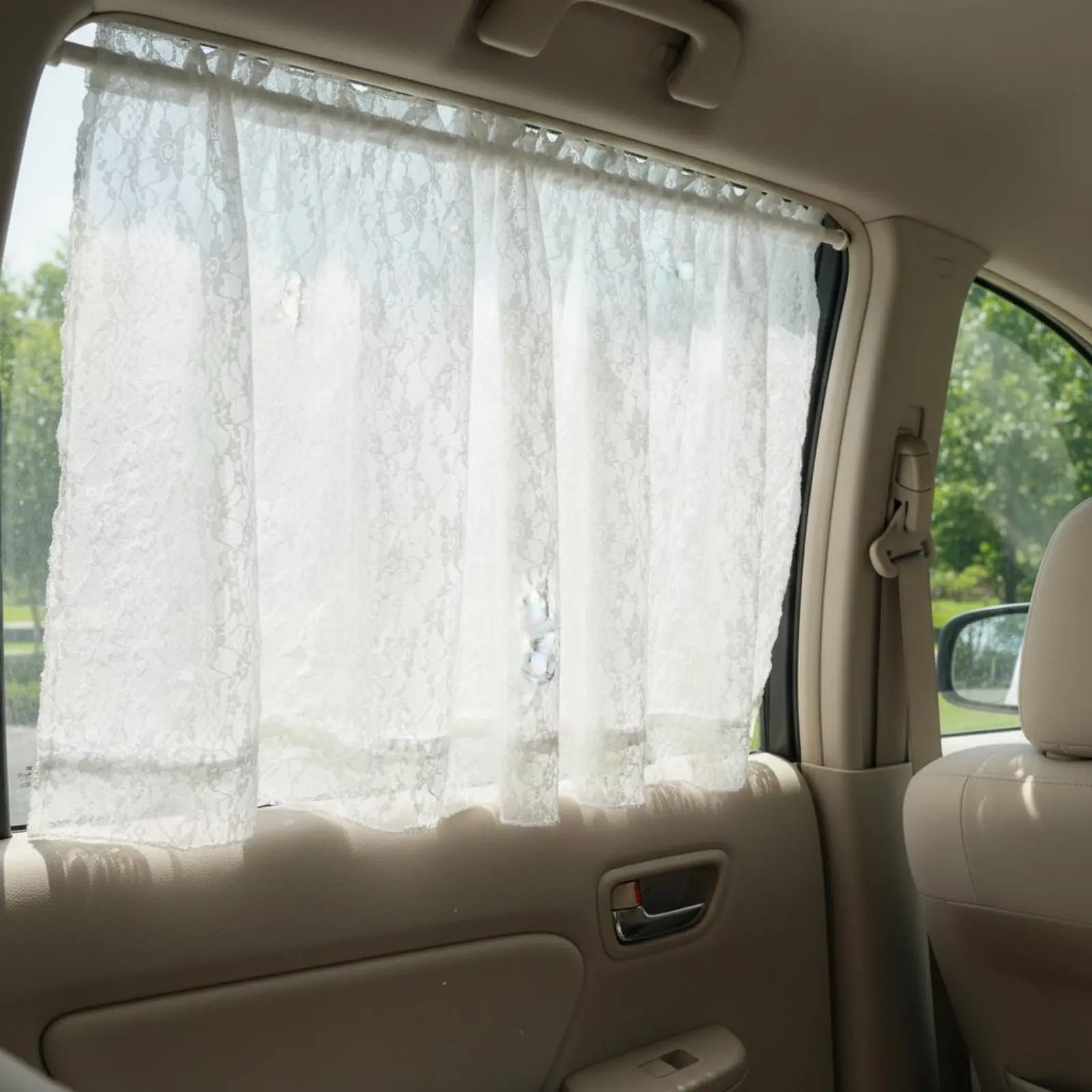 Lace Car Window Curtain Sun Protection Double Tier Car Sunshade Hanging Vehicle Privacy Screen Easy Installation