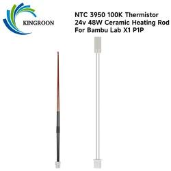 24V 48W Ceramic Cartridge Heater For Bambu Lab X1 X1-Carbon Combo P1P 3D Printer 100K NTC 3950 Thermistor Temperature Sensor