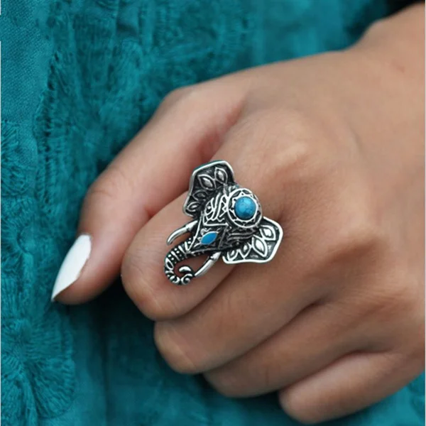 Europe and The United States Hip-hop Imitation Issue Molding Elephant Geometric Ring Vintage Bohemian Ethnic Wind Finger Ring