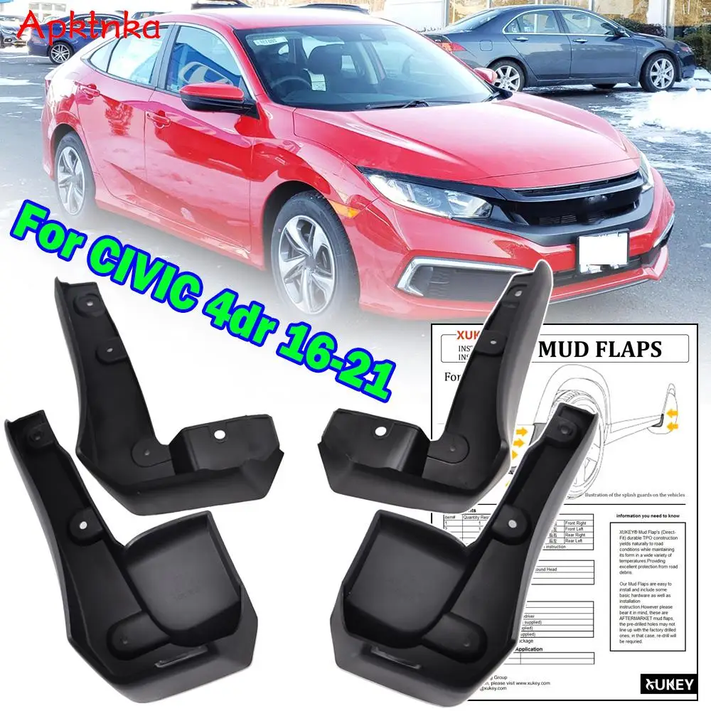 4X Set For Honda CIVIC 10th 4dr Sedan 2016 - 2021 Molded Car Mud Flaps Splash Guards Mudguards Front Rear 2017 2018 2019 2020