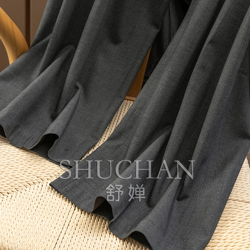 75% الصوف مرونة الخصر واسعة الساق مستقيم السراويل النسائية 09F0 بنطلون المرأة Pantalones De Mujer