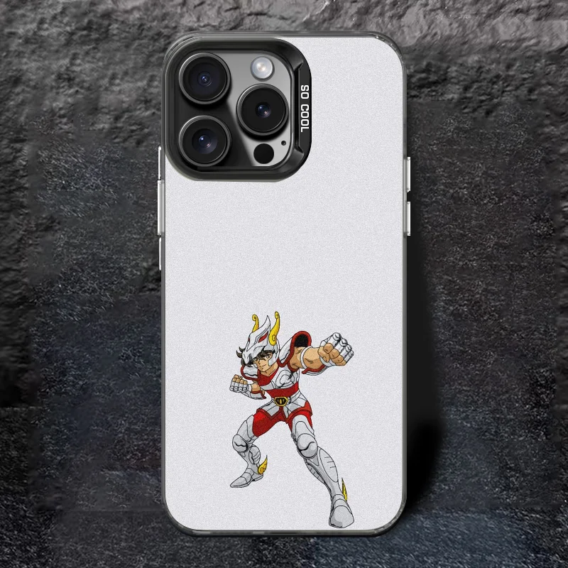 Caja De teléfono Seiya De Pegaso, carcasa De Color IMD plateada para IPhone 16 15 14 13 12 11 Pro Max Plus