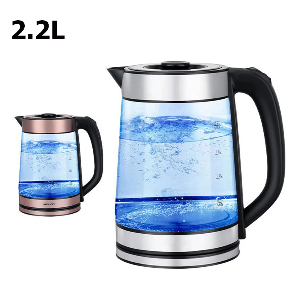 

2.2L Electric Kettle Blue Light Glass Body Coffee Tea Maker Temperature Control 220V EU Plug Smart Water Kettle Home Appliances