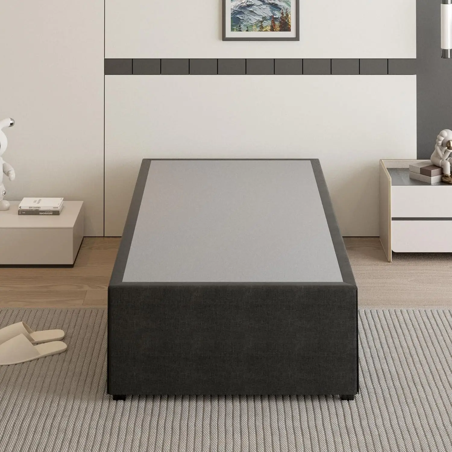 

18 H Twin Xl Bed Frames With Bla Bed Cover, Metal Bed Frame Twin Xl No Box Spring Ned, Heavy Duty Mattress Foundation, Easy
