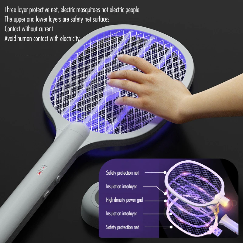 يده الكهربائية يطير منشة 3000 فولت علة صاعق مضرب 2 في 1 يطير منشة USB قابلة للشحن البعوض القاتل مصباح مكافحة الآفات #4