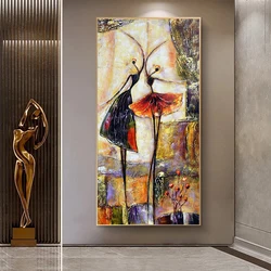Hot Sale Elegant Dancing Girl Oil Painting on Canvas Abstract Figure Wall Art Picture for Living Room Home Cuadros Decor