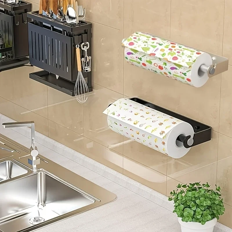 

Under cabinet paper towel holder Aluminum material wall-mounted paper roll holder towel rack Self-adhesive or perforated