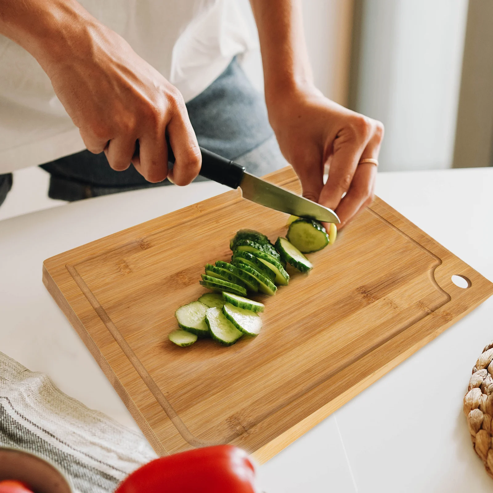 

Bamboo Cutting Board Thickened Kitchen Tool Yellow Smooth Surface Easy Storage Vegetables Meat Cutting Multipurpose
