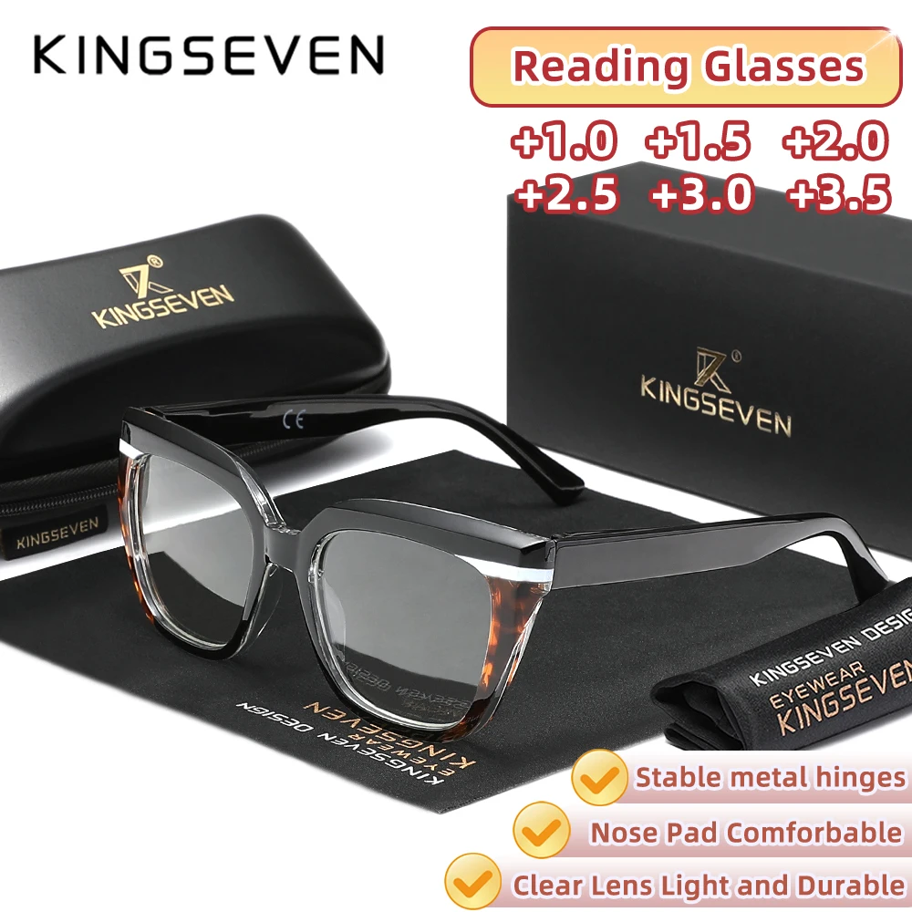 KINGSEVEN Trendy Lesebrille Quadratischen Rahmen Frauen Männer Hyperopie Optische Linsen + 1,0 ~ + 3,5 Cat Eye Damen Rezept brillen