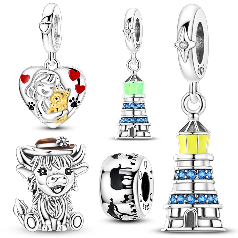 Original Series 925 Sterling Silver Luminous Lighthouse&Ranch Yak&Owner&Pet Charm Fit Brand Bracelet DIY Jewelry